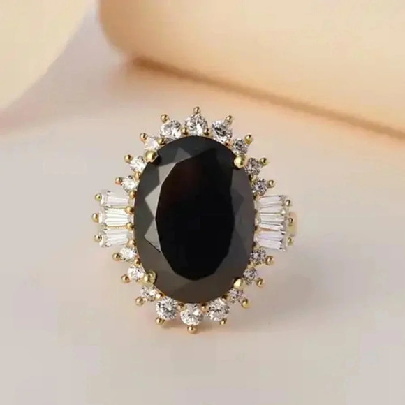 Elite Shungite and Natural White Zircon Halo Ring In 18kt YG Vermeil. - Picture 7 of 10